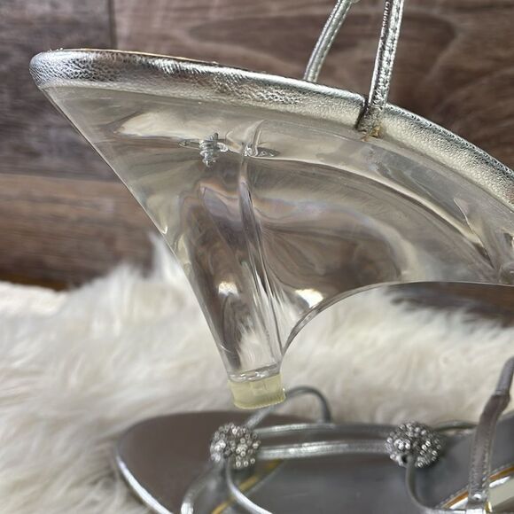 Apt 9 Silver Strappy Open Toe Heel with Rhinstone Decor, Clear Heels, Size 6.5 M - Picture 6 of 10